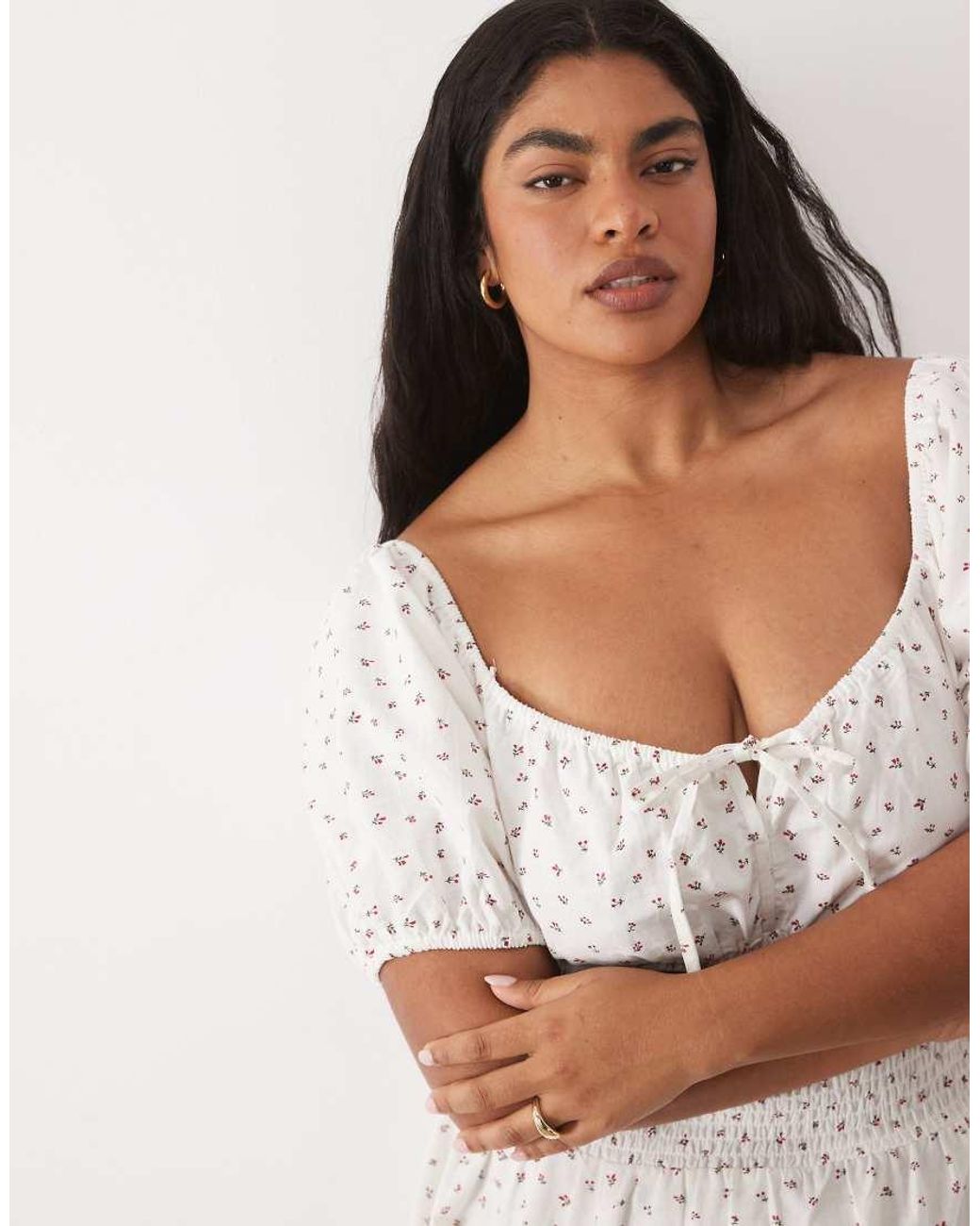 Esmee Curve White Tie Front Puff Sleeve Maxi Dress