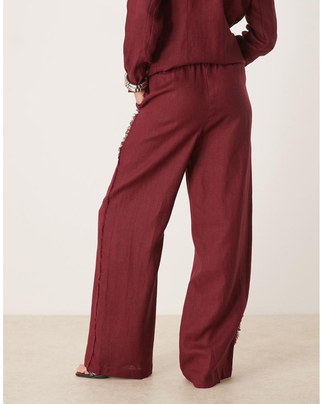 Mango Red Co-ord 100% Linen Frayed Edge Pull On Trouser