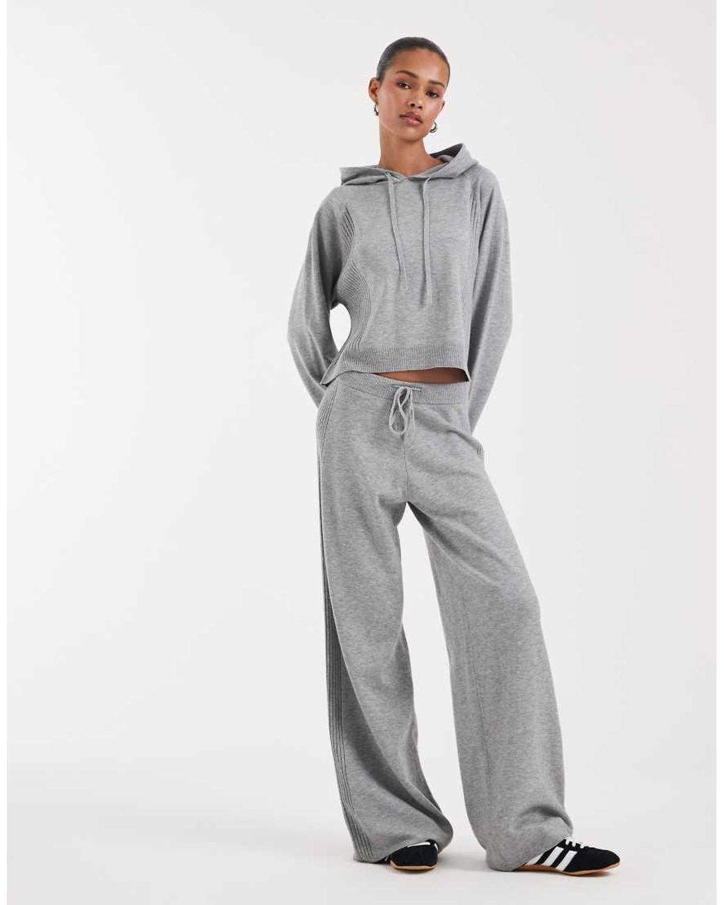 ONLY Gray Knit Cropped Hoodie