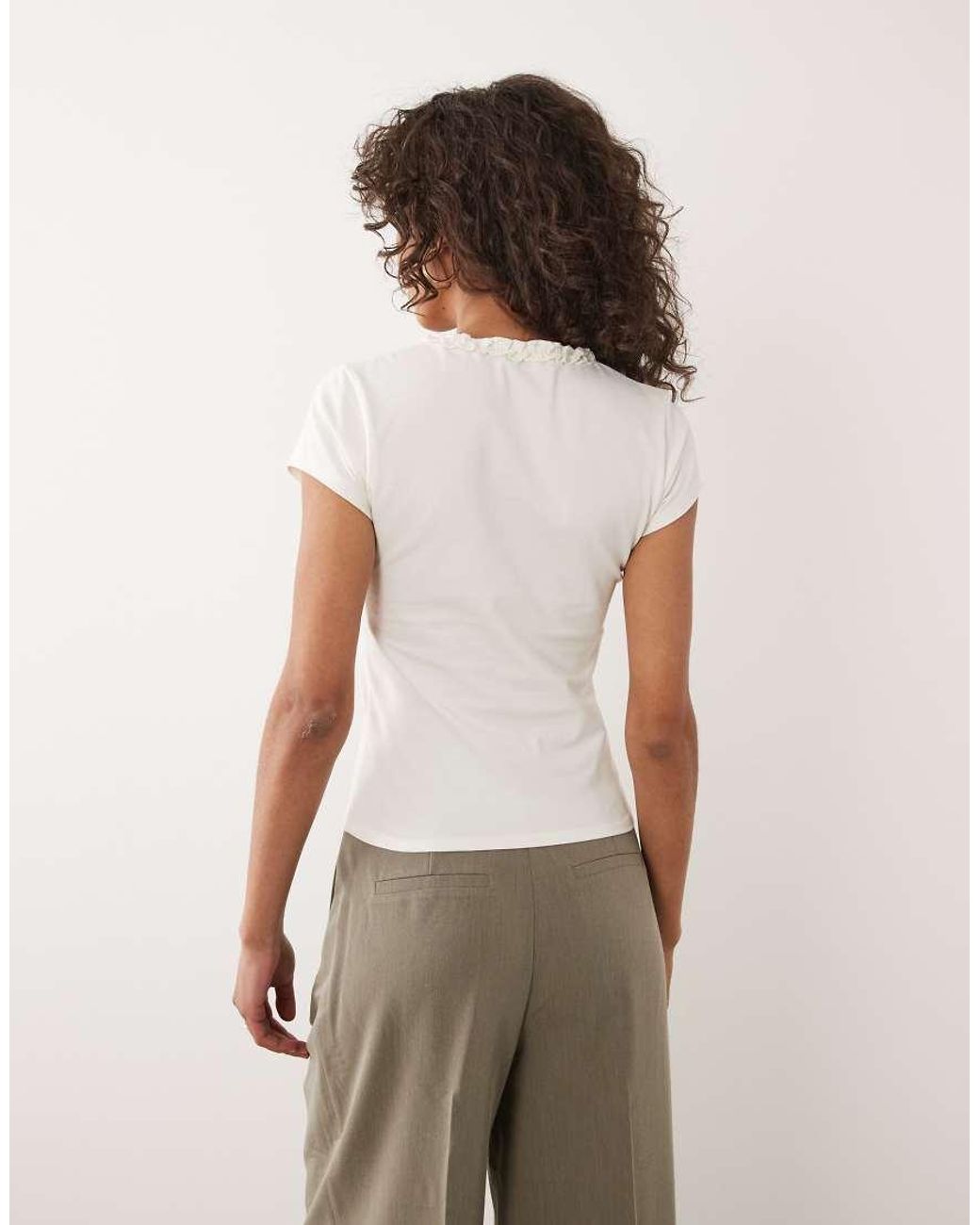 Miss Selfridge White V-front T-shirt With Ruffle Detail