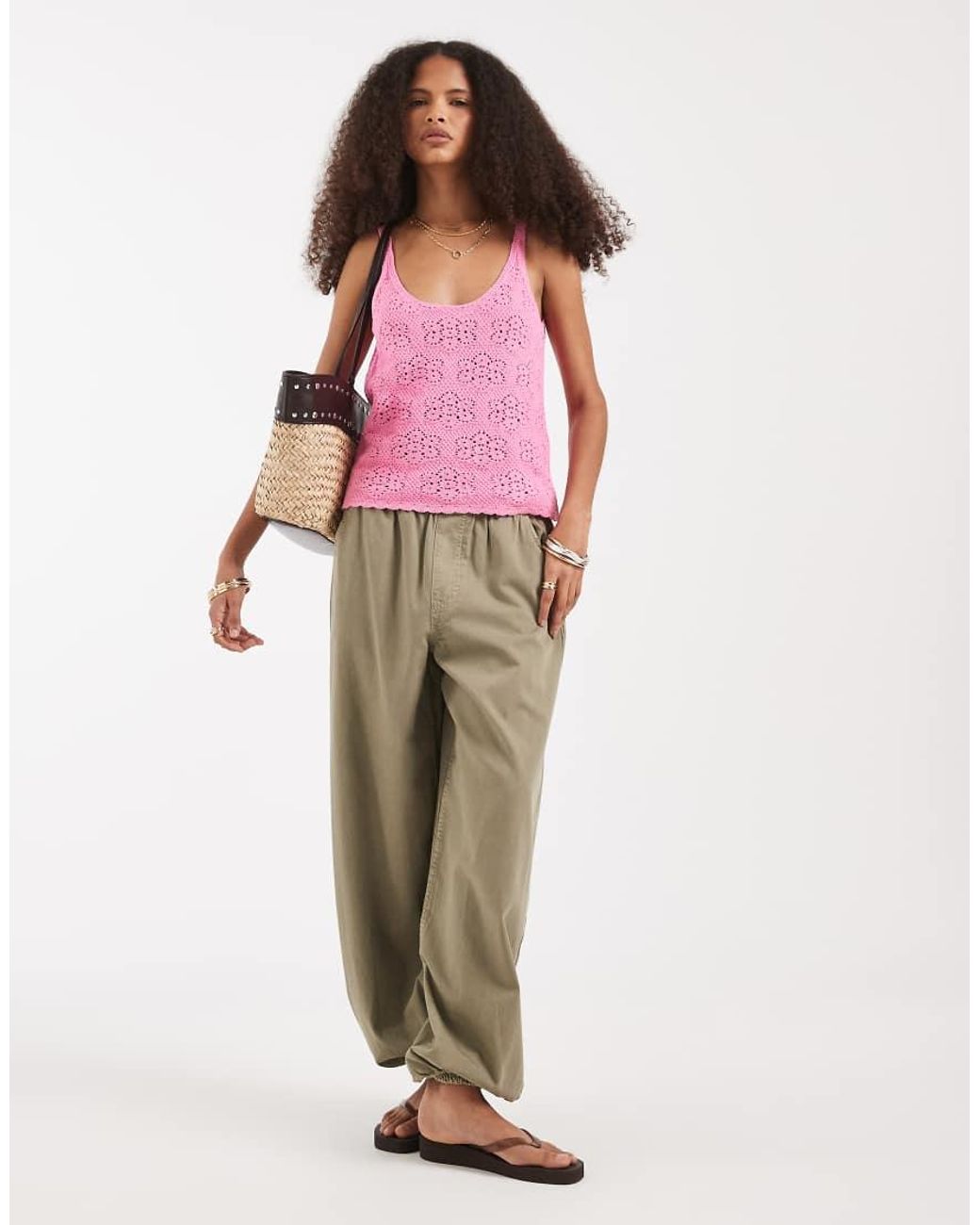 Vero Moda Pink Floral Pointelle Knitted Cami Top
