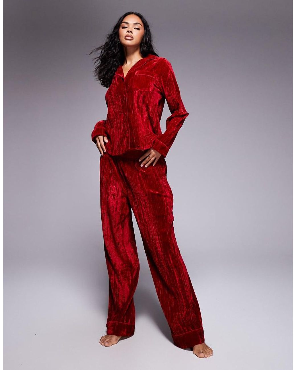 ASOS Red Velvet Texture Pyjama Set