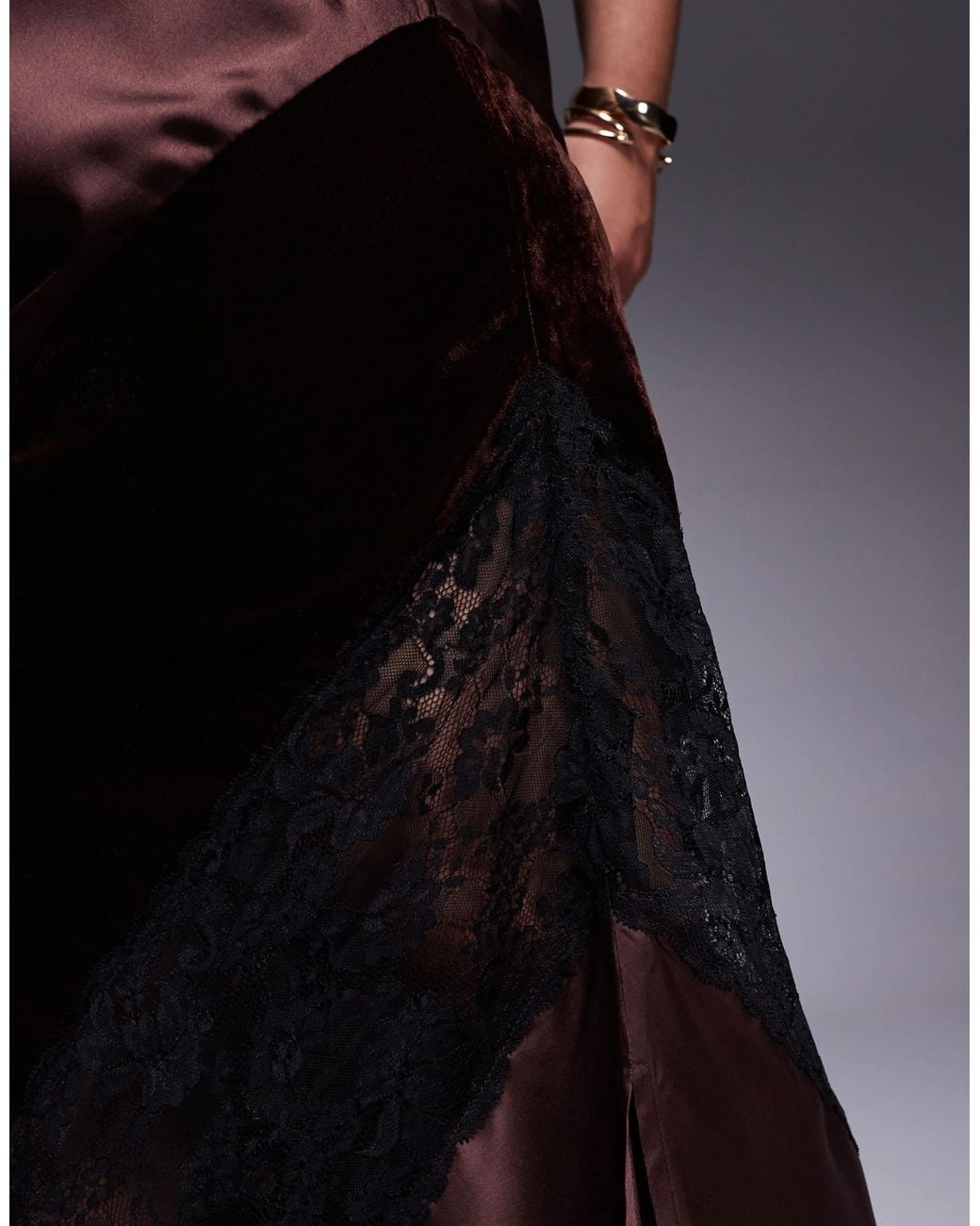 ASOS Asos Design Curve Velvet And Lace Mix Satin Maxi Skirt in Black ...