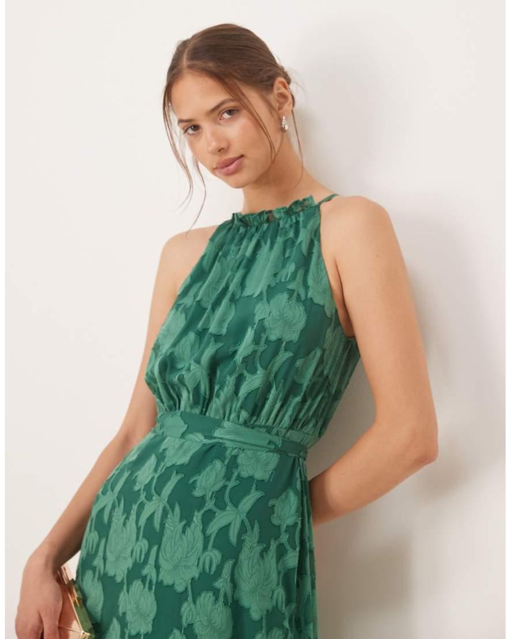 ANAYA Green Frill Halter Neck Maxi Dress