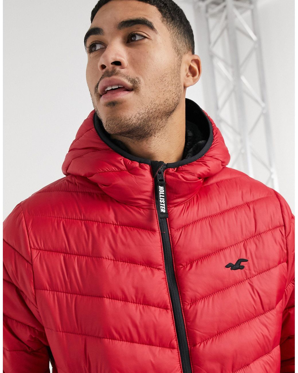 Hollister Cozy Lined Hooded Puffer Jacket in Red for Men | Lyst