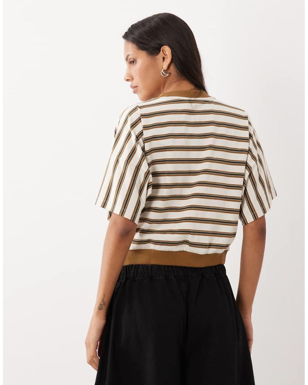 ASOS Brown Asos Desgin Stripe T-shirt With Contrast Neck