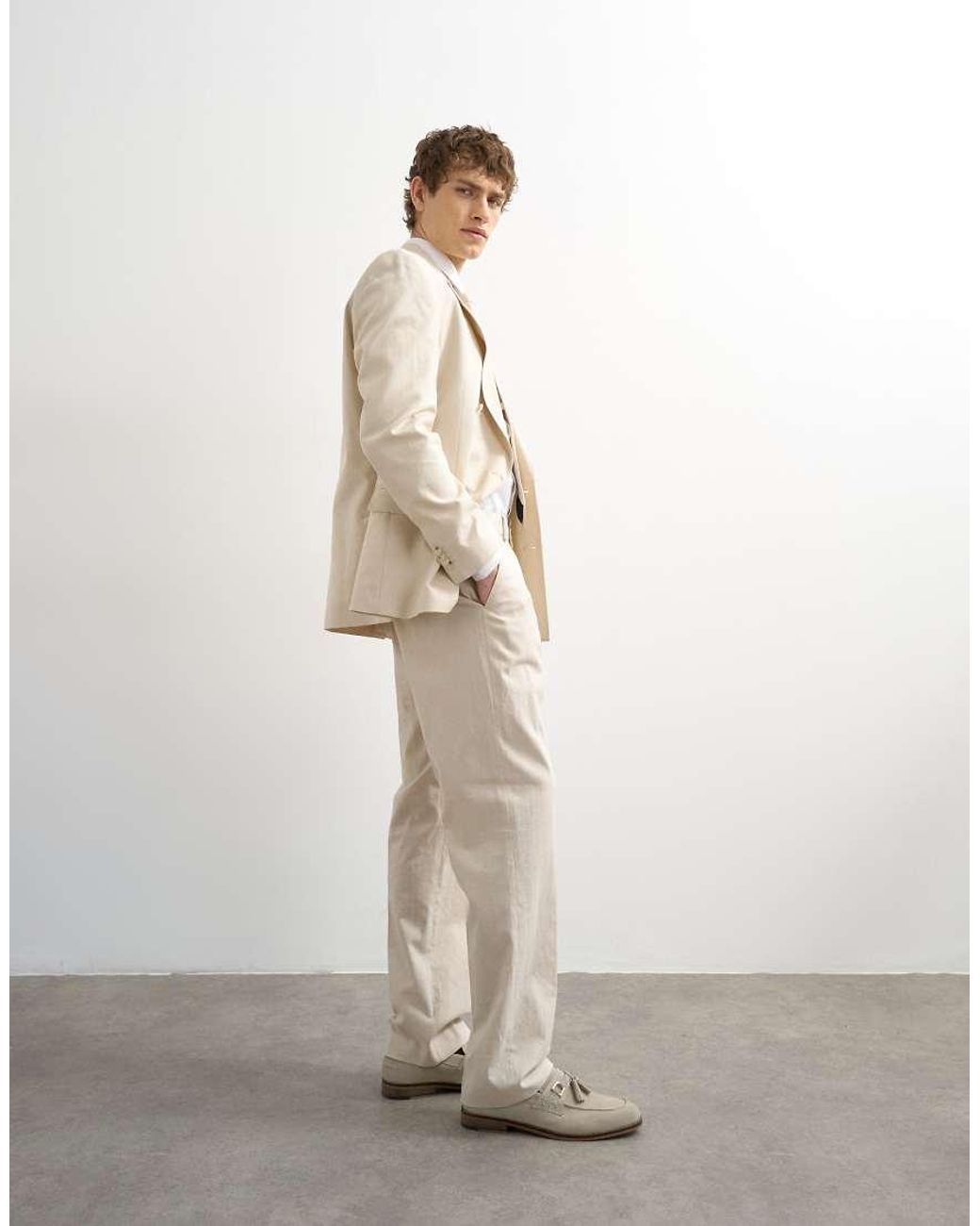 Topman White Straight Fit Linen Rich Trousers for men