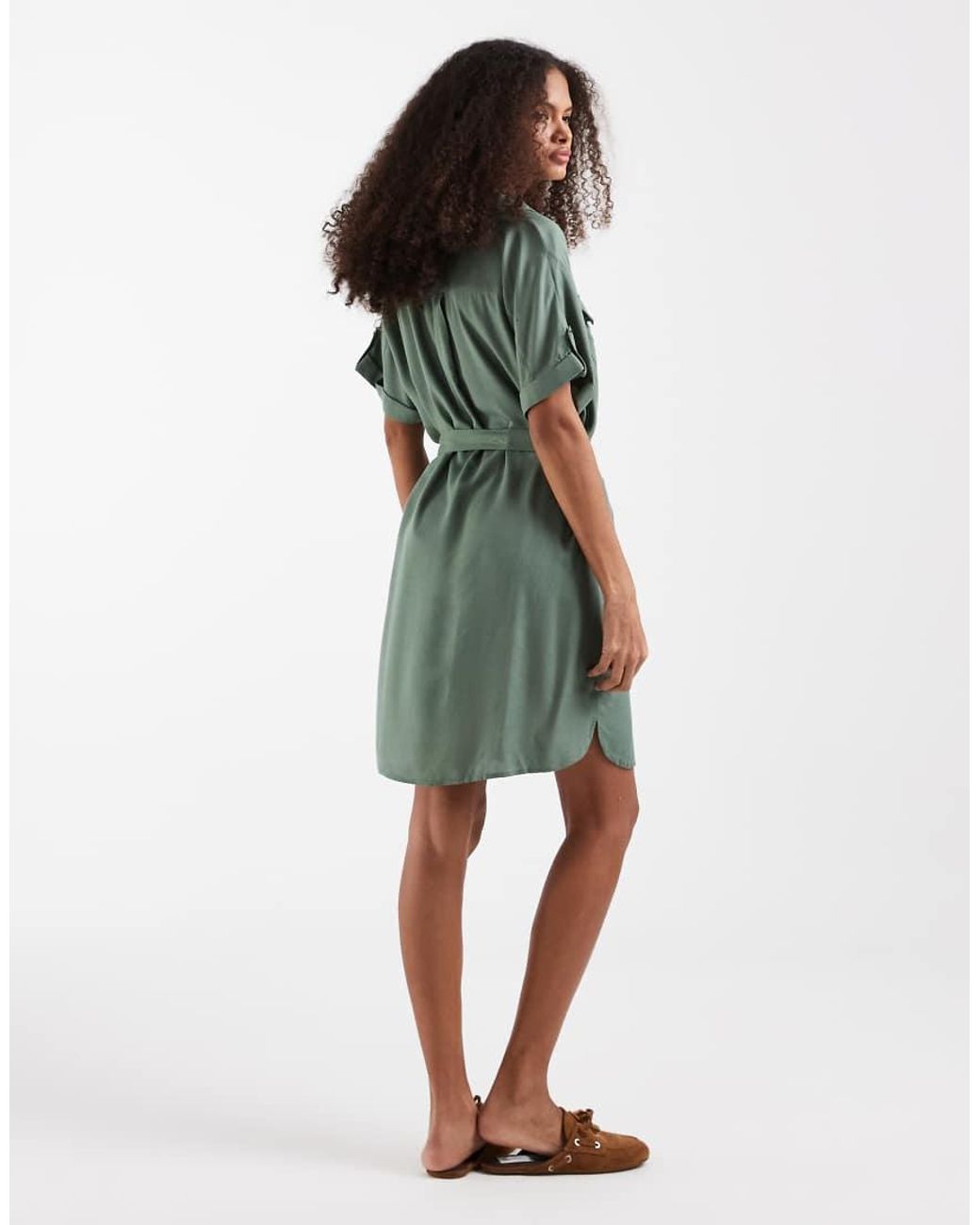 Vero Moda Green Mini Shirt Dress With Pockets