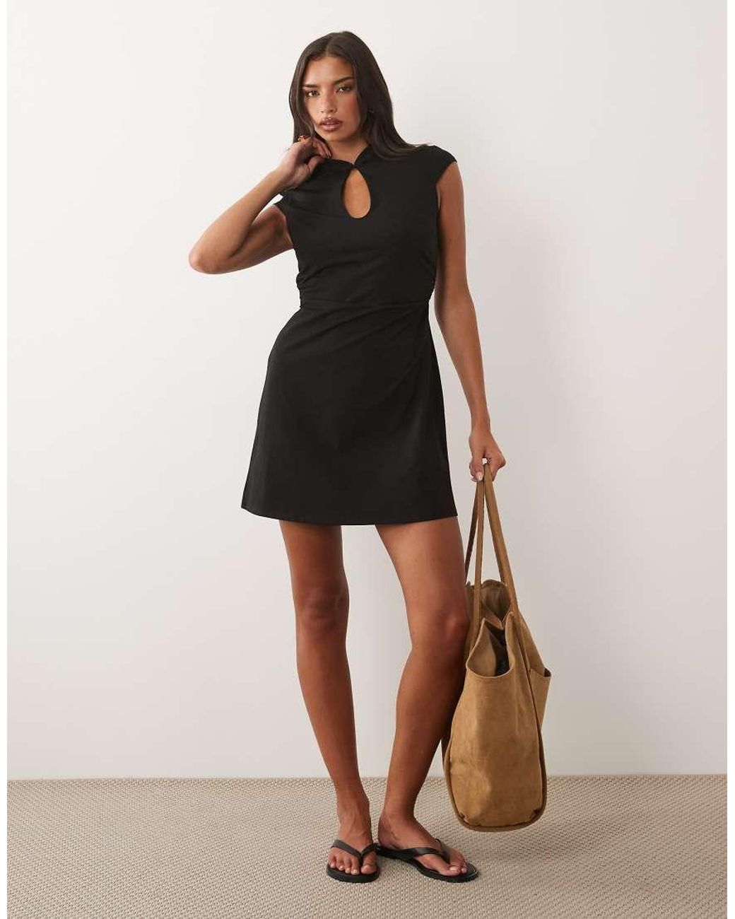 ASOS Black Cap Sleeve With Keyhole Detail Mini Dress