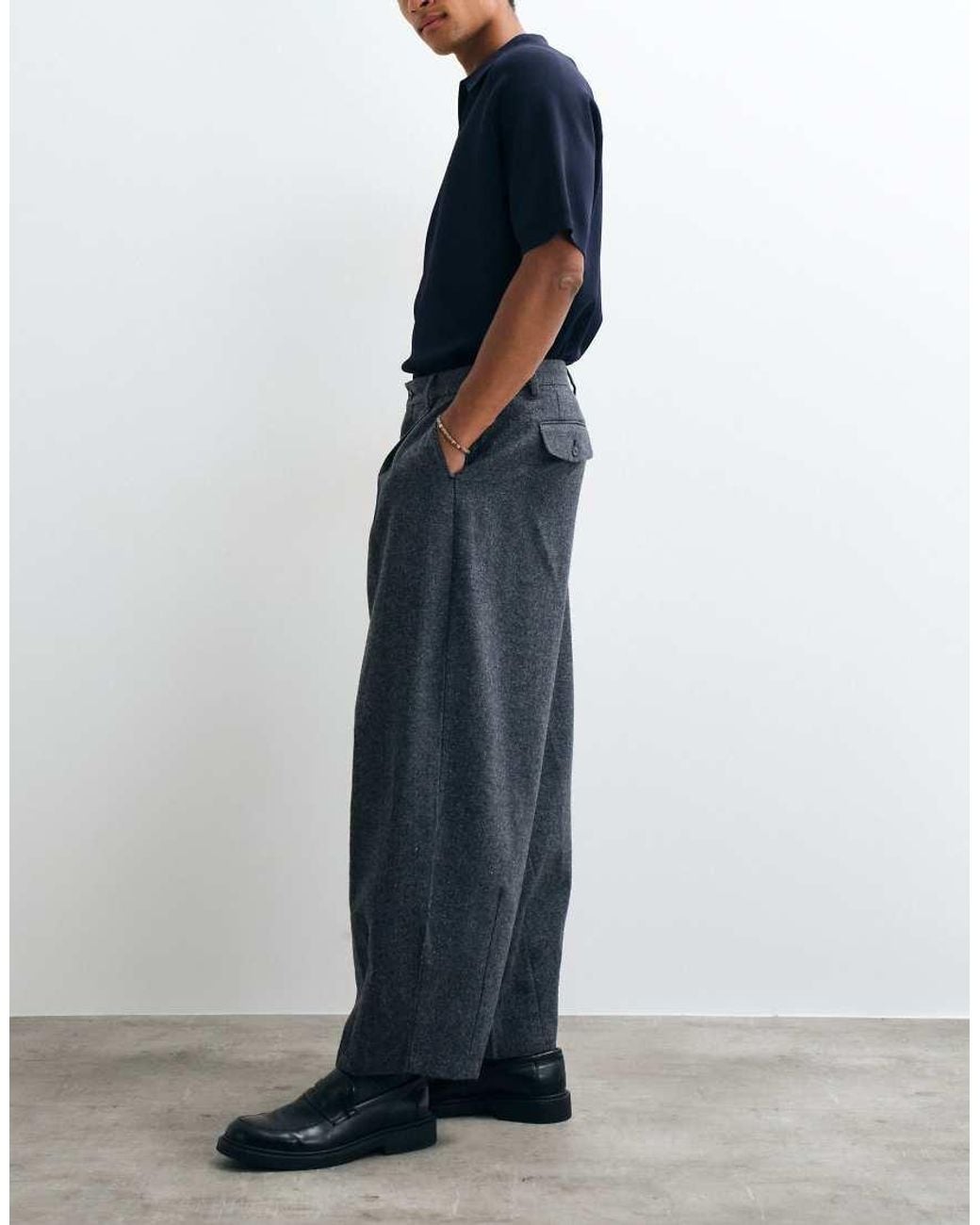 ASOS Blue Tailored Wide Barrel Leg Trousers With Wool for men