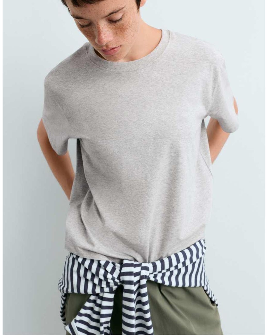 Oysho White Boxy Short-Sleeved Cotton Blend T-Shirt