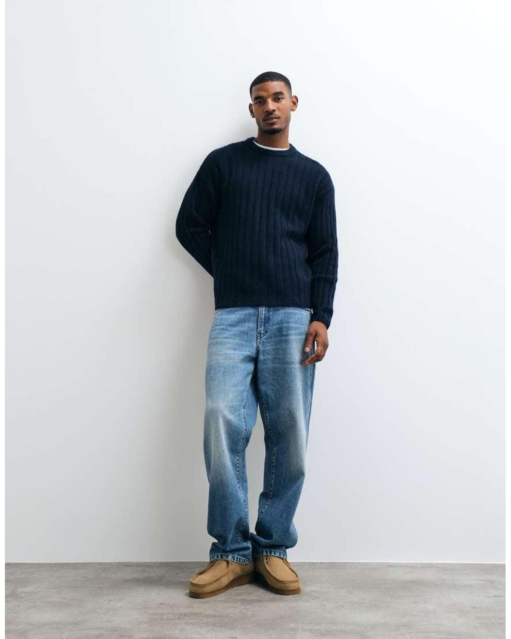 Jack & Jones Blue Chunky Rib Knit Jumper for men