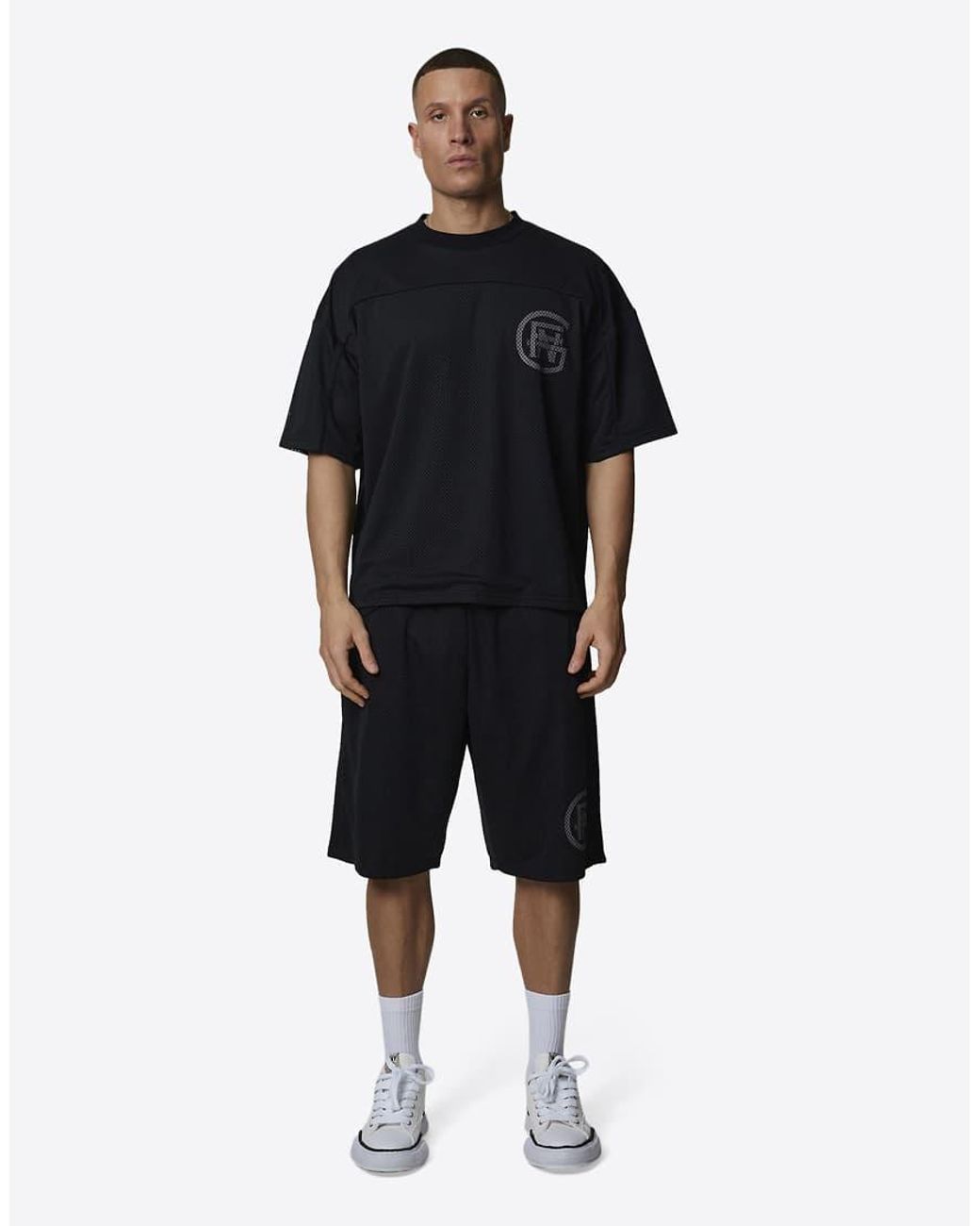 Good For Nothing Black Double Layered Mesh Jersey Monogram T-Shirt for men
