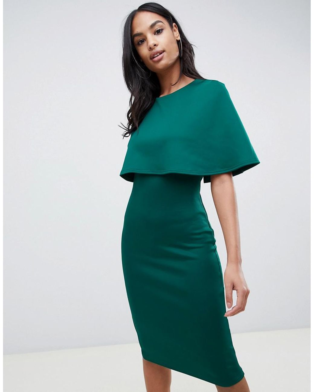 Club L London Cape Overlay Midi Dress in Green | Lyst