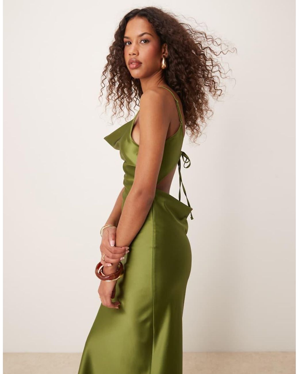 Miss Selfridge Cowl Neck Satin Midi Slip Dress in Green | Lyst UK