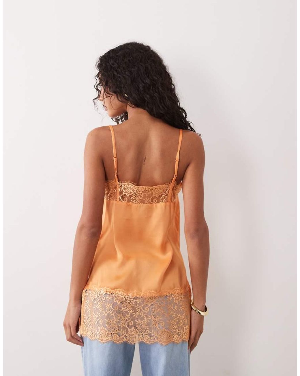 ASOS Orange Square Neck Lace Trim Satin Cami