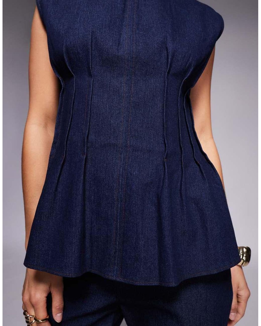 River Island Blue Pintuck Denim Poplin Top Co-ord