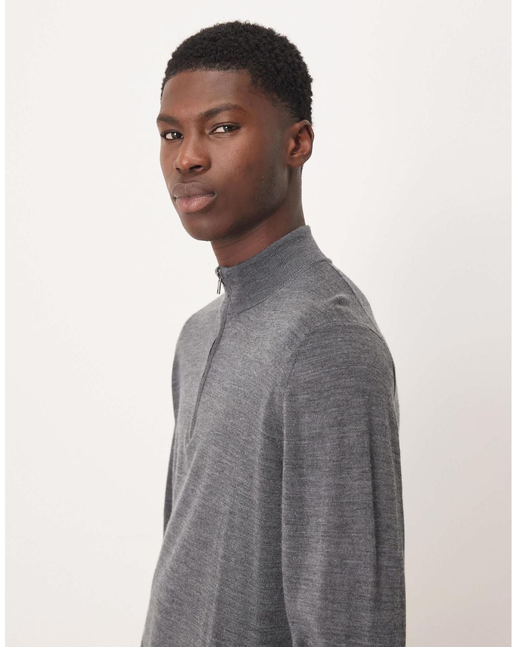 Mango Gray Knitted Half Zip for men