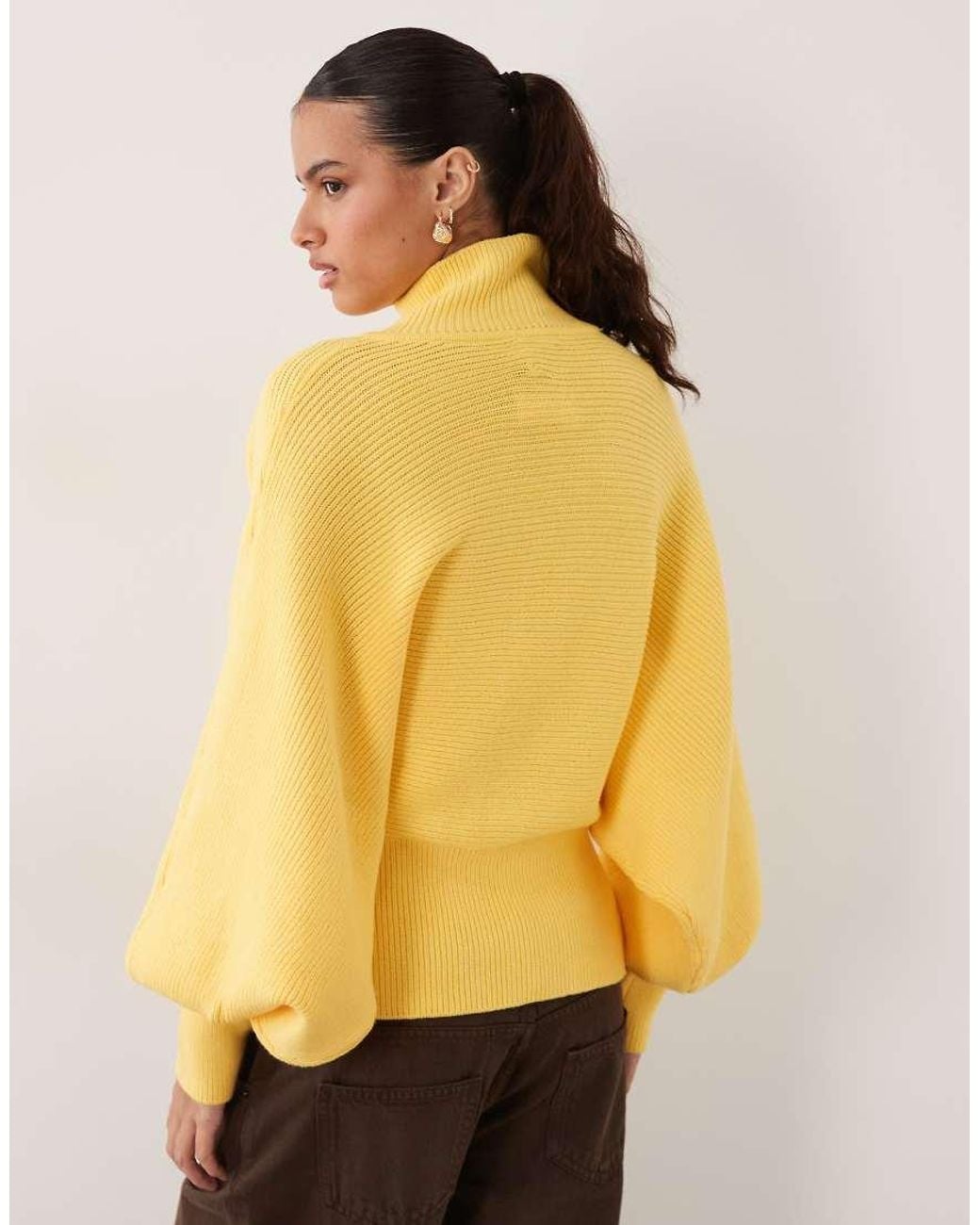 ASOS Yellow Structured Ribbed Nipped Waist Funnel Neck Sweater
