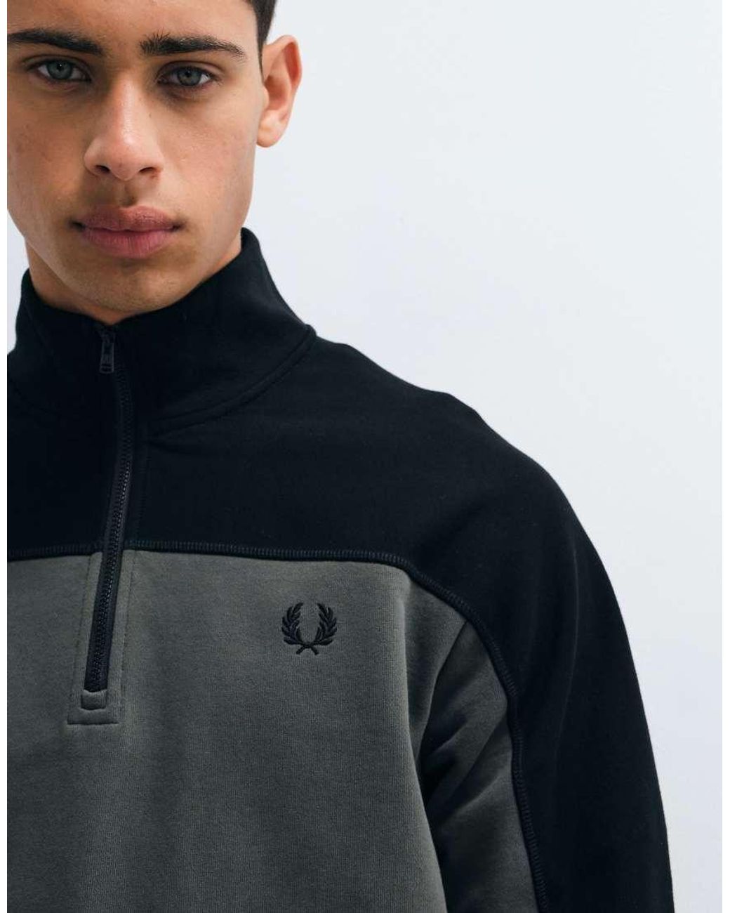 Fred Perry Blue Half Zip Colourblock Sweatshirt for men