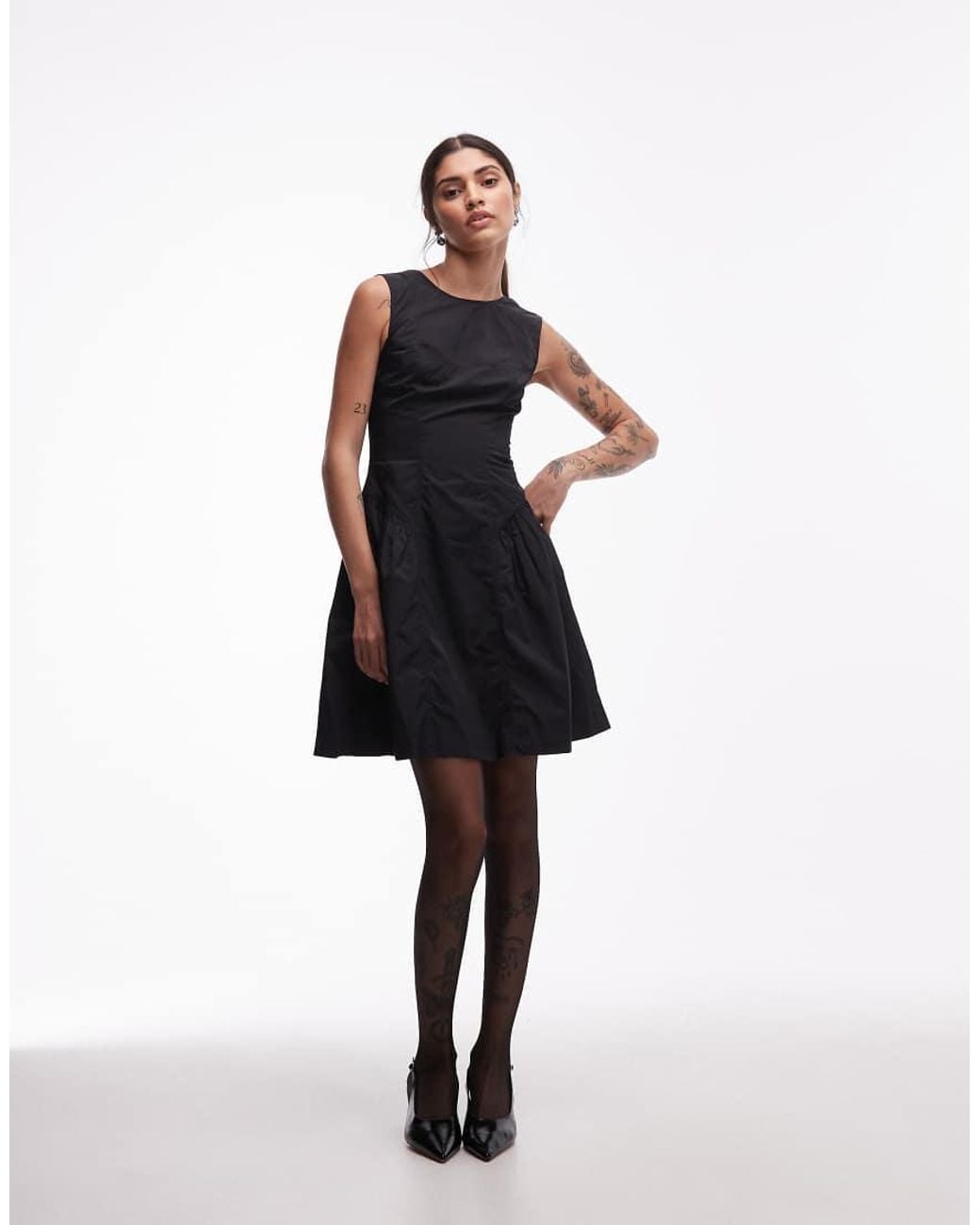 & Other Stories White Drop Waist Nylon Mini Dress With Cinched Waist