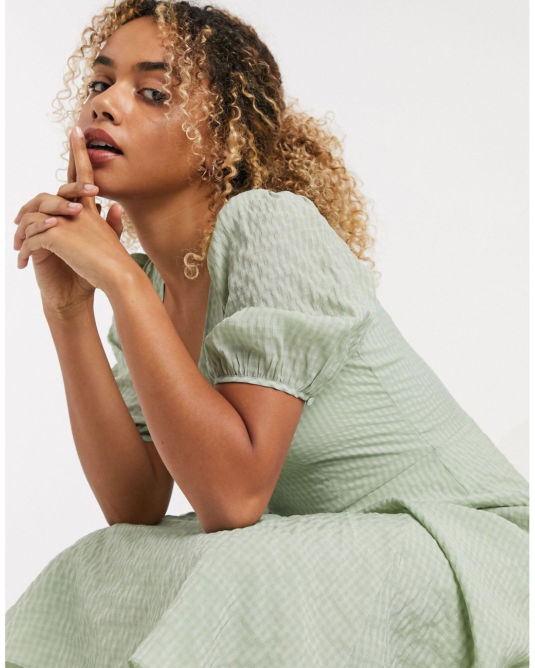 Puff Sleeve Double Layer Midi Dress 