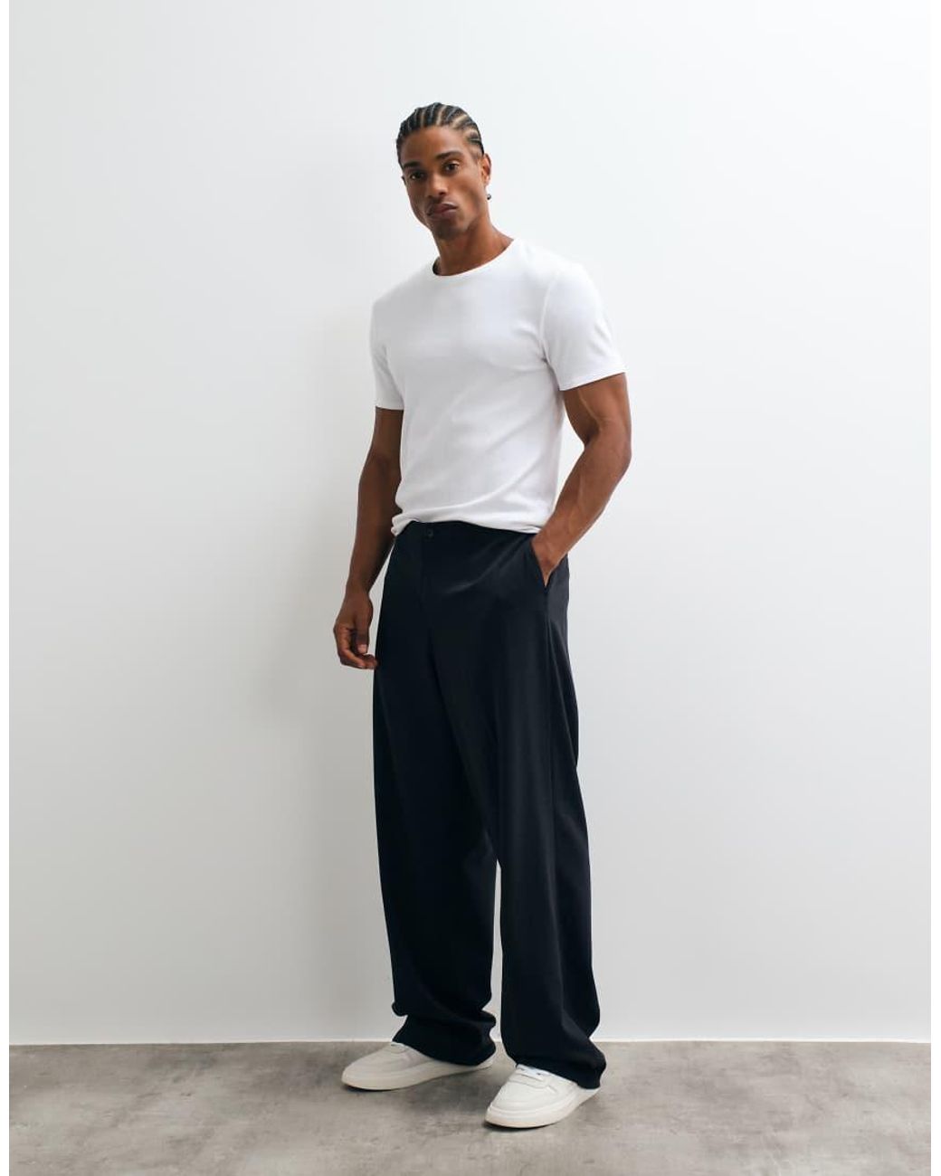 ASOS White Flexmax Smart Wide Leg Trousers for men
