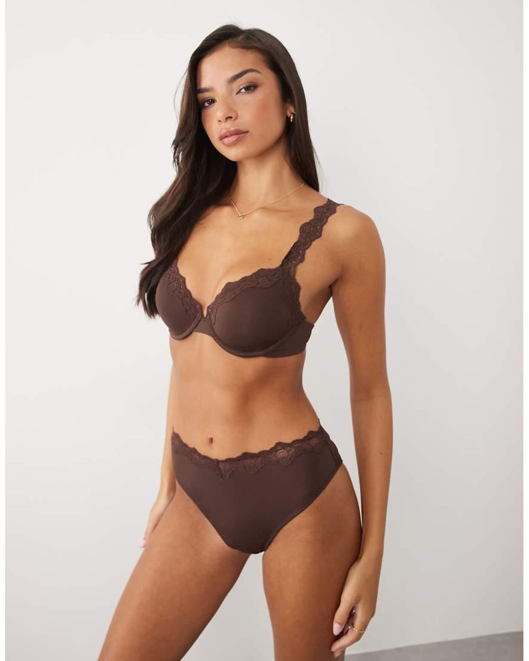 ASOS Black Lilah Microfiber Molded Underwire Bra With Lace Trim