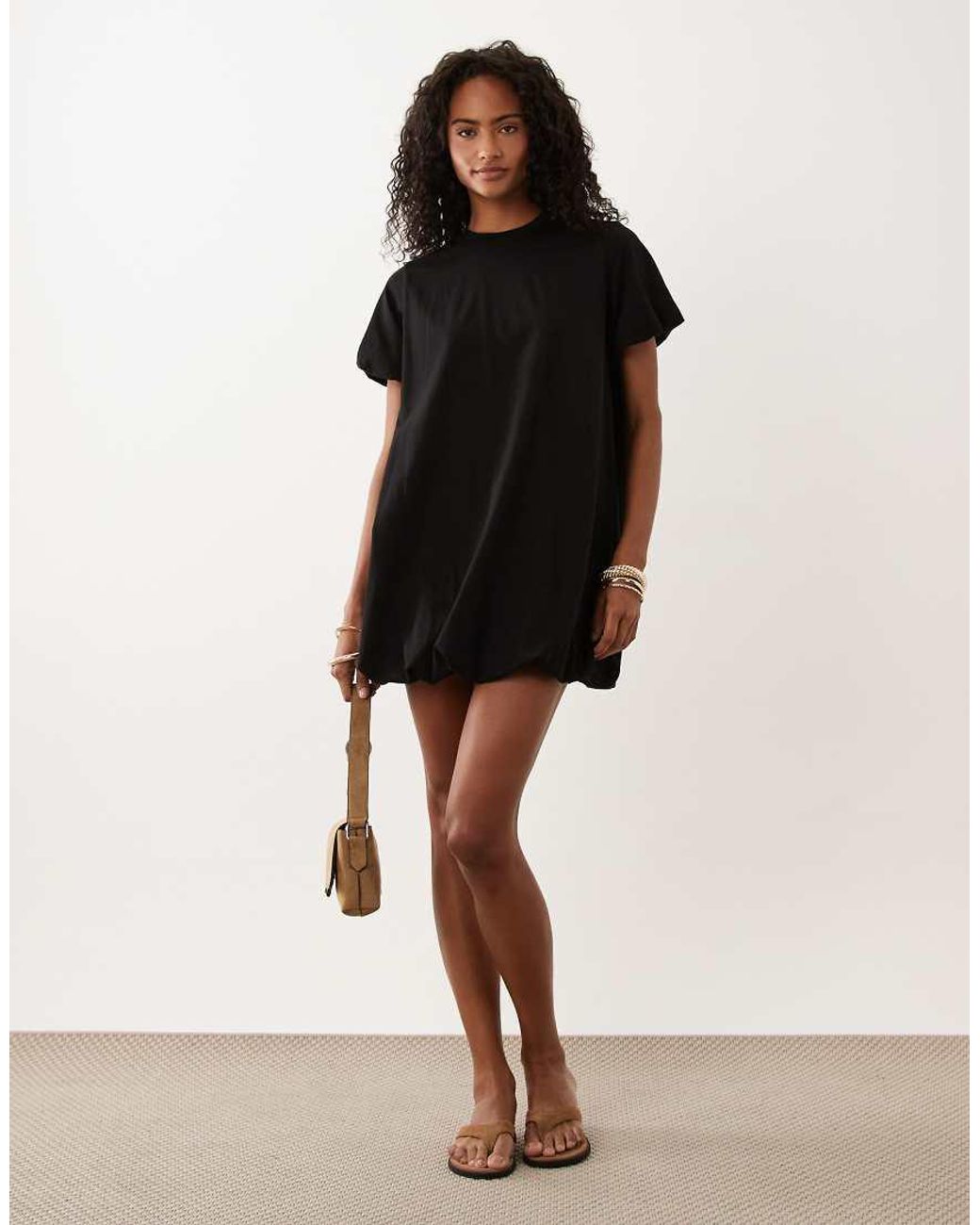 ASOS Black Short Puff Sleeve Bubble Mini Dress