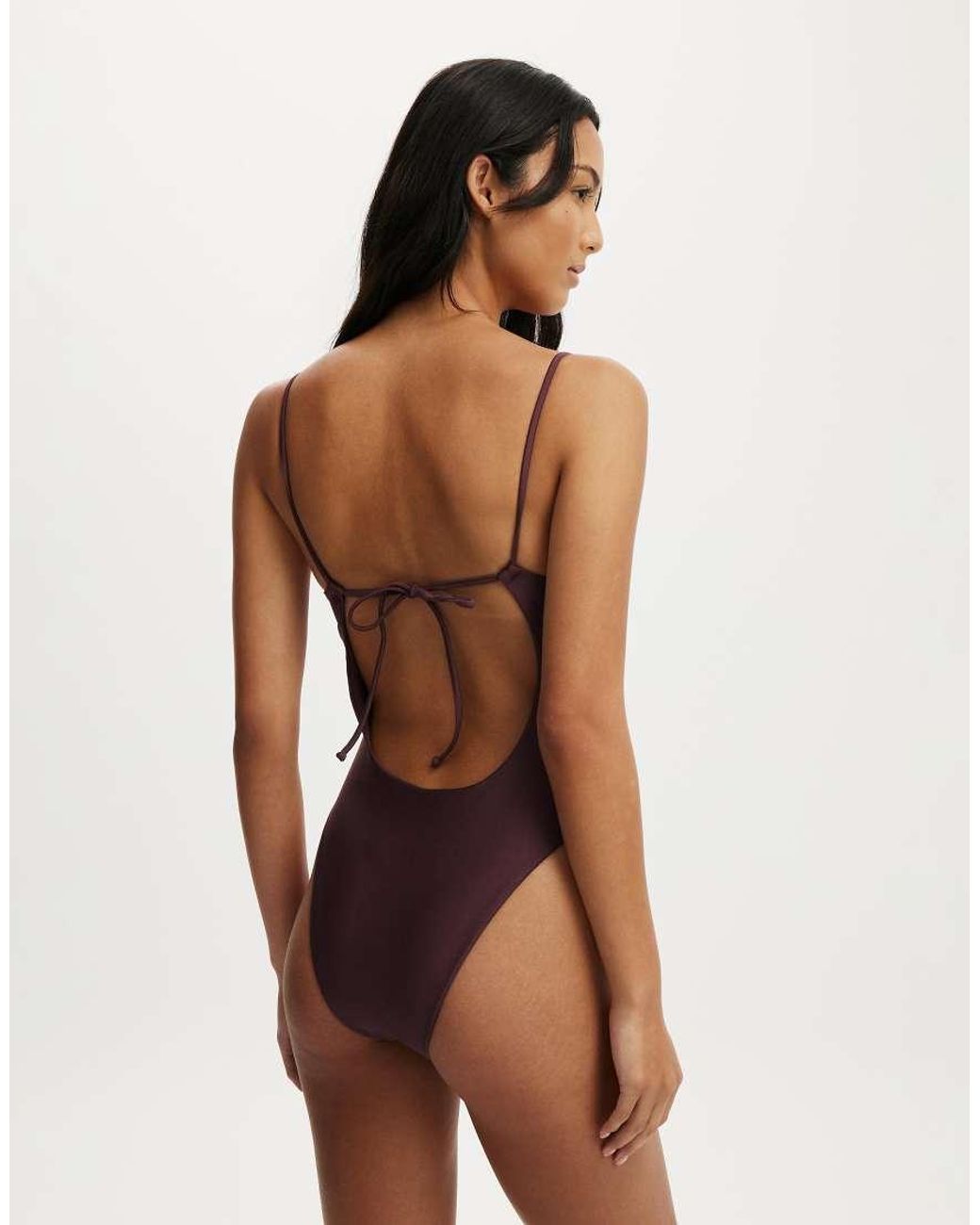 Cotton On Brown Tie Back Strappy One Piece Brazilian