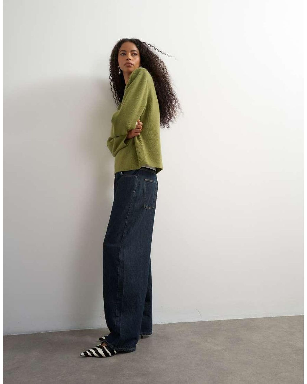 TOPSHOP Green Knitted Premium Pure Lambswool Soft Shoulder Pad Jumper