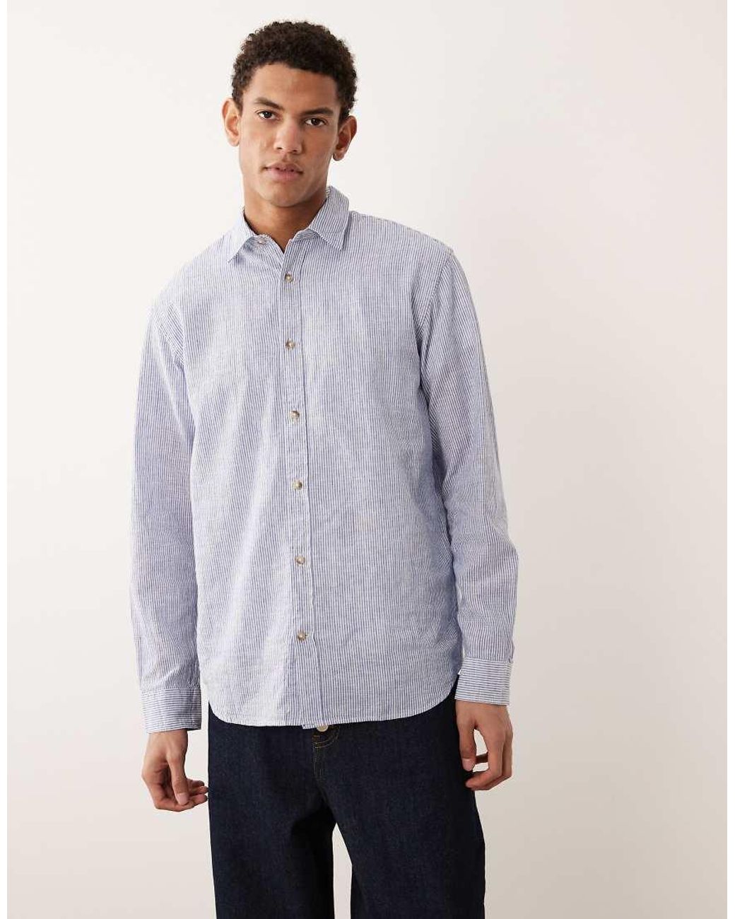 Jack & Jones Blue Linen Blend Long Sleeve Shirt for men