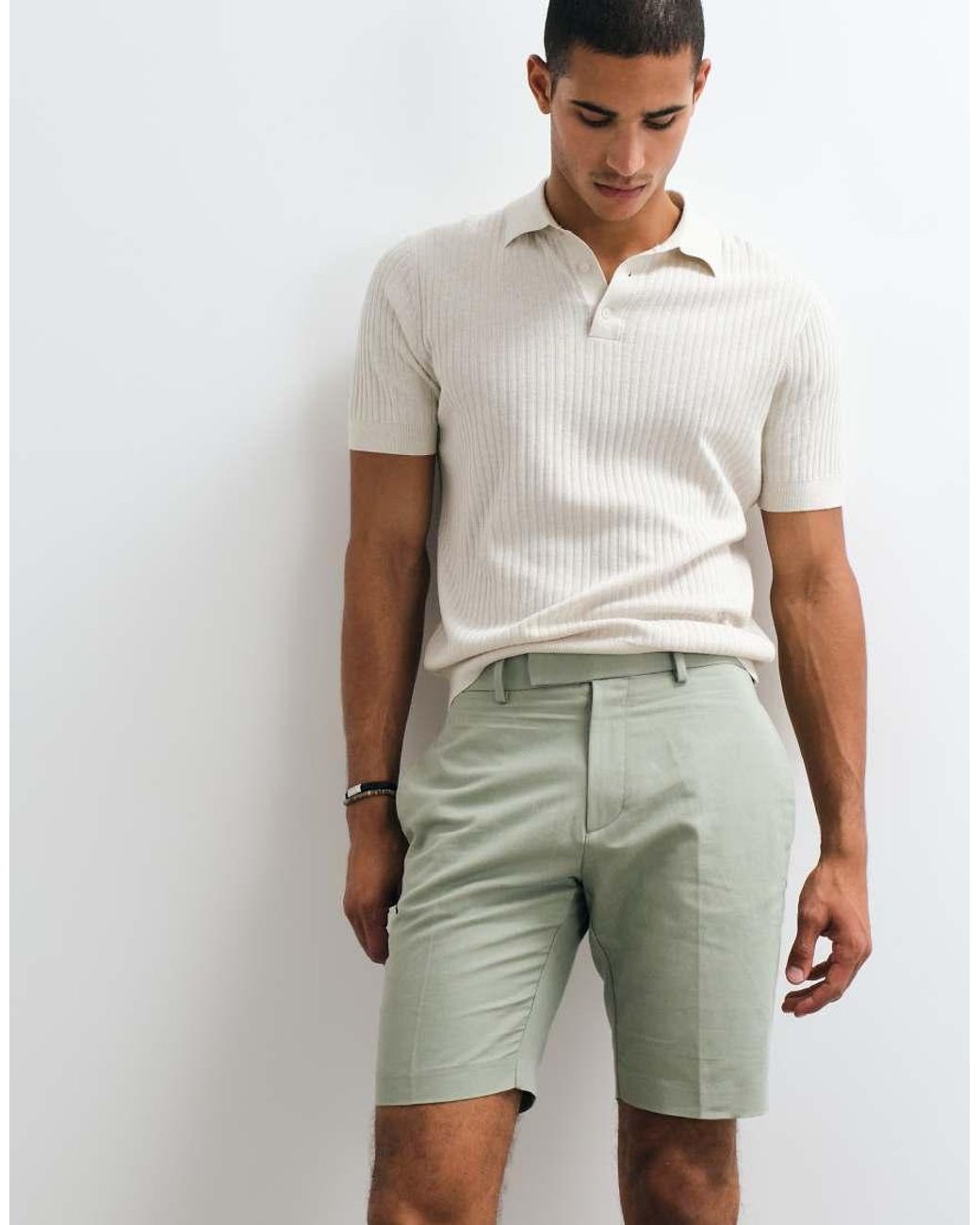 ASOS Natural Tailored Linen Rich Slim Shorts for men