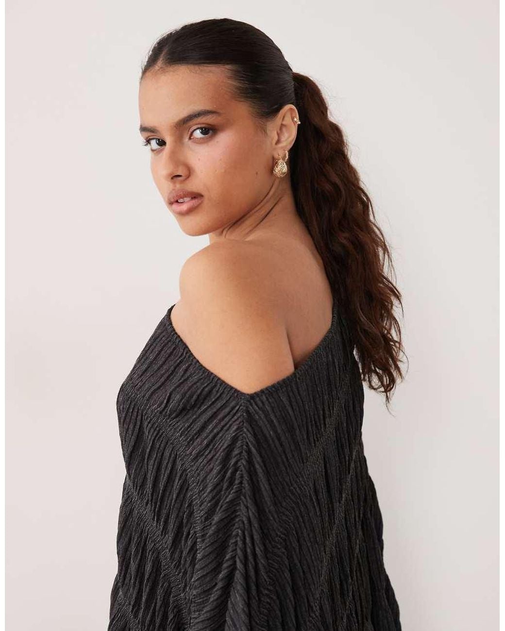 ASOS Black Textured Fabric Asymmetric Half Sleeve Cape