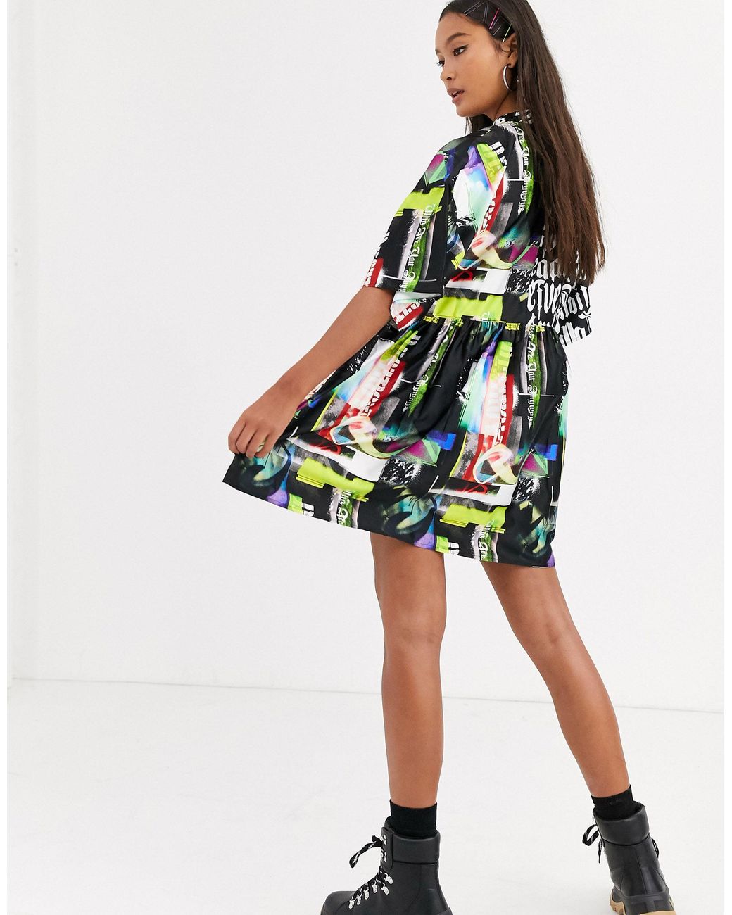 collusion check print smock dress