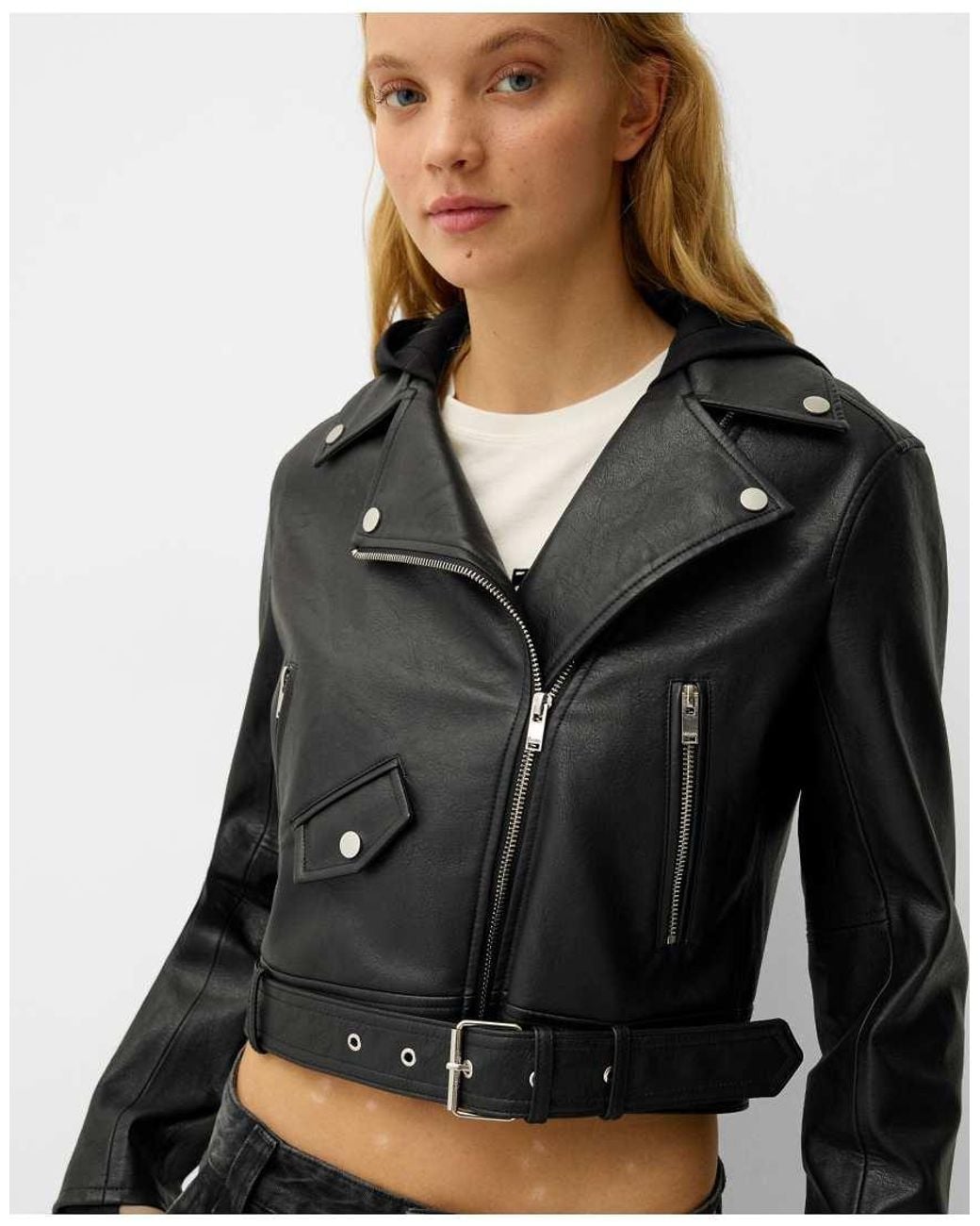 Bershka Black Faux Leather Biker Jacket