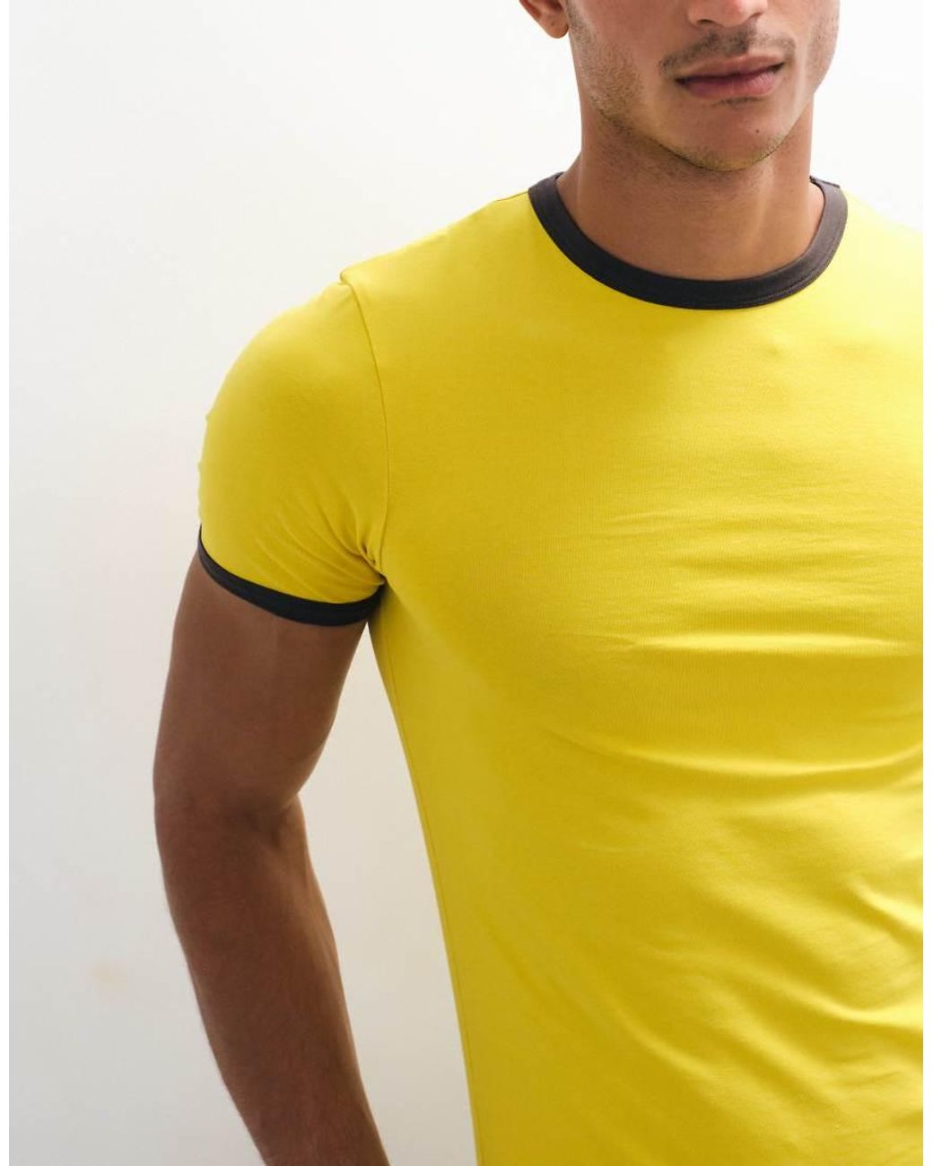 ASOS Yellow Muscle Fit Ringer T-Shirt for men