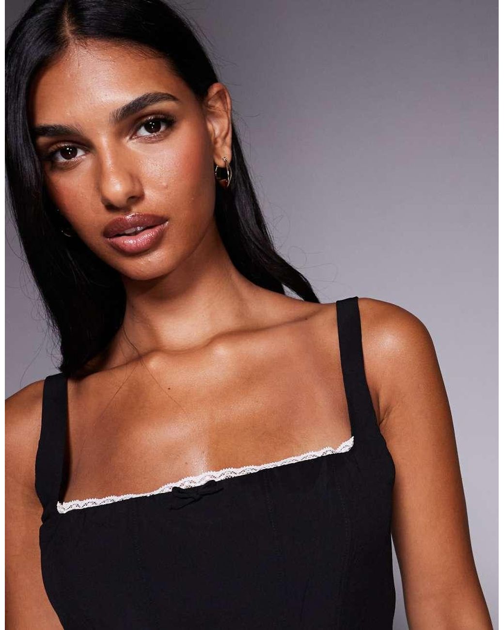 Oh Polly Blue Square Neck Mini Dress With Contrast Lacing Trim