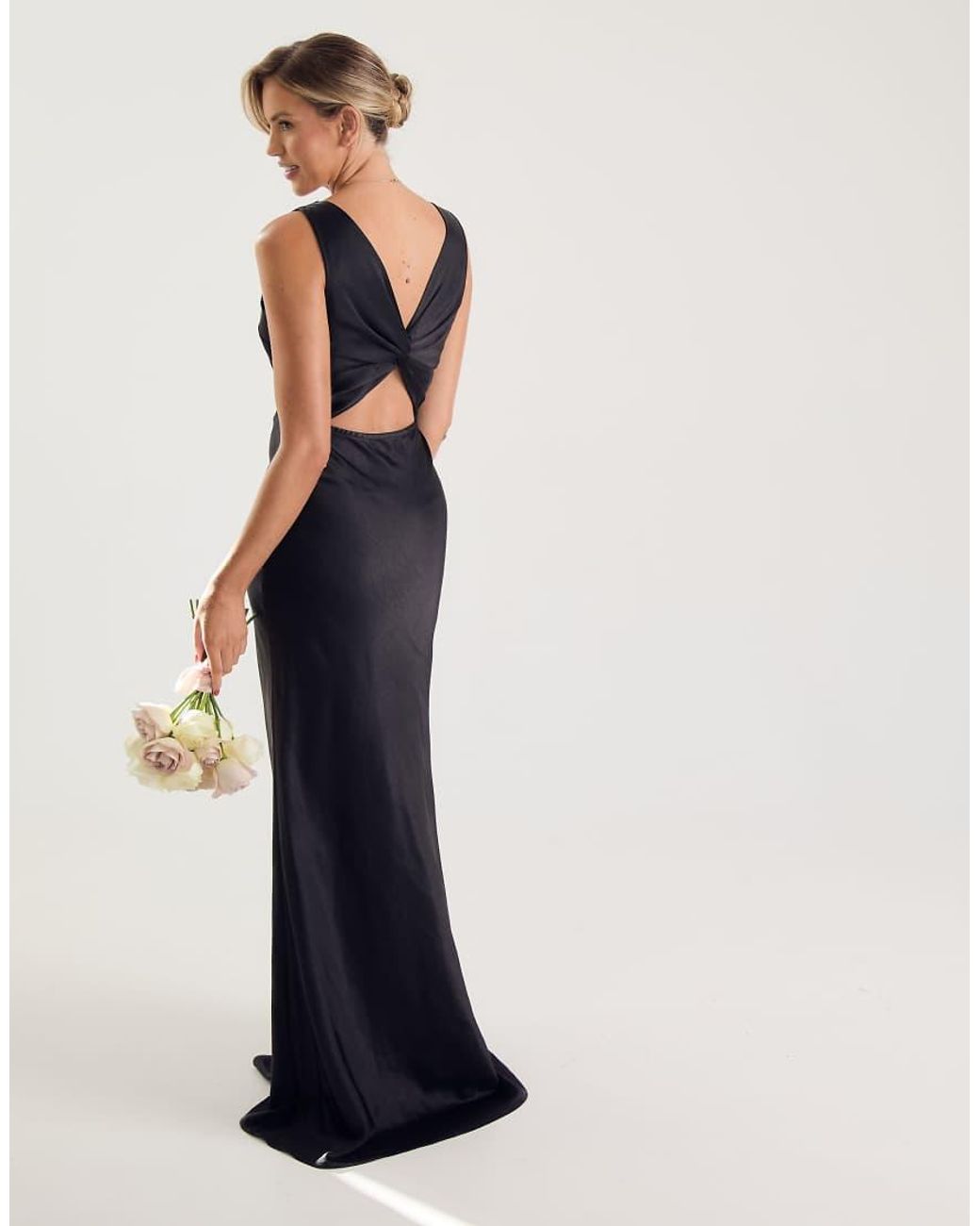 Six Stories Blue Twist Back Satin Bridesmaid Dress