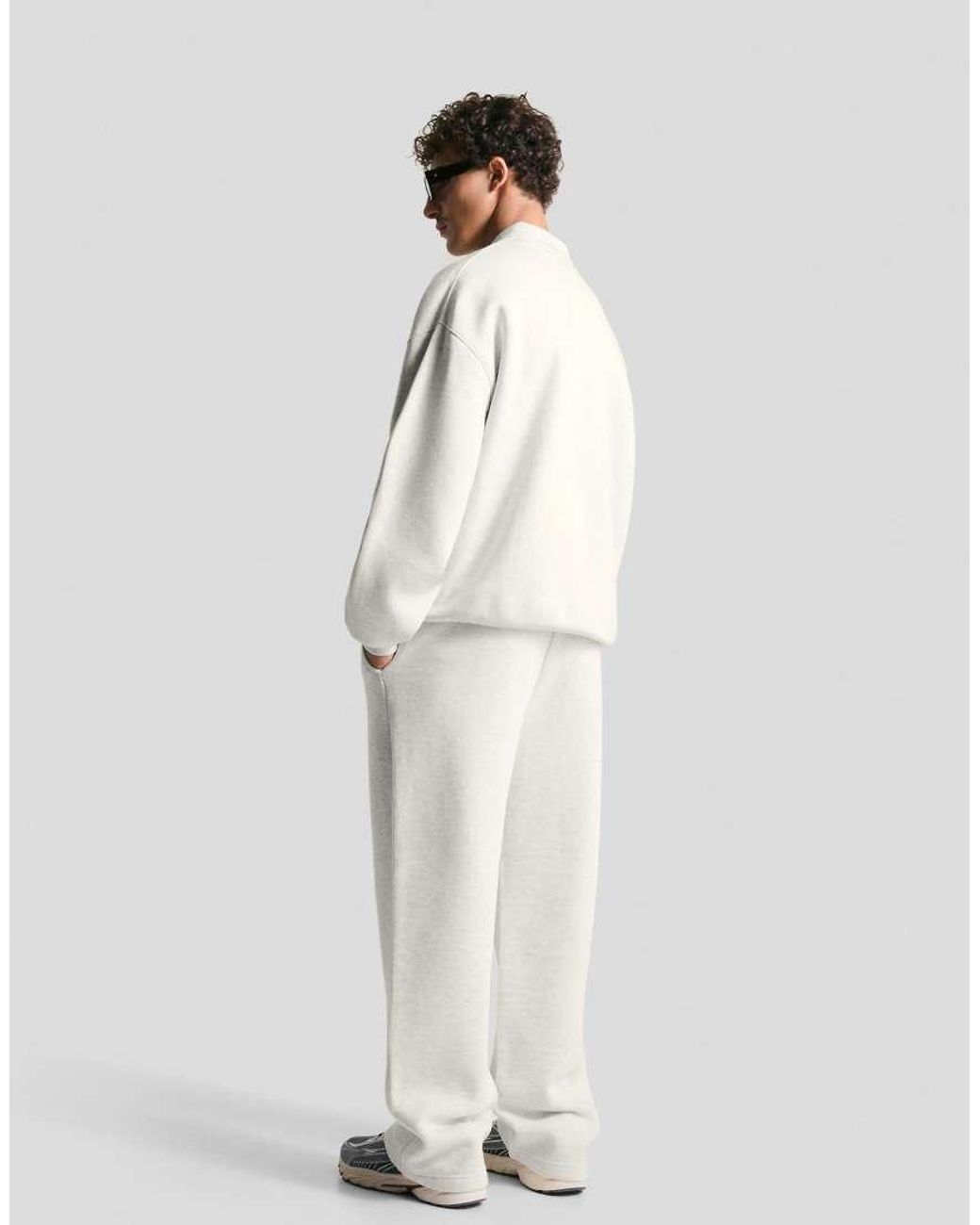 Bershka White Polo Collar Sweatshirt for men
