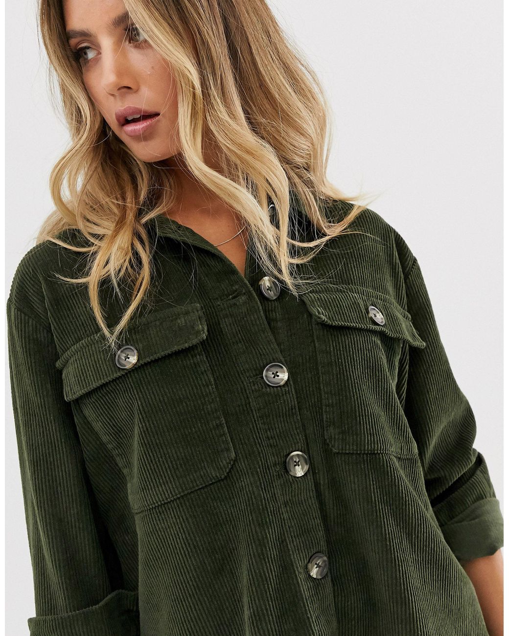 Pieces Oversized Corduroy Overhemd in het Groen Lyst NL