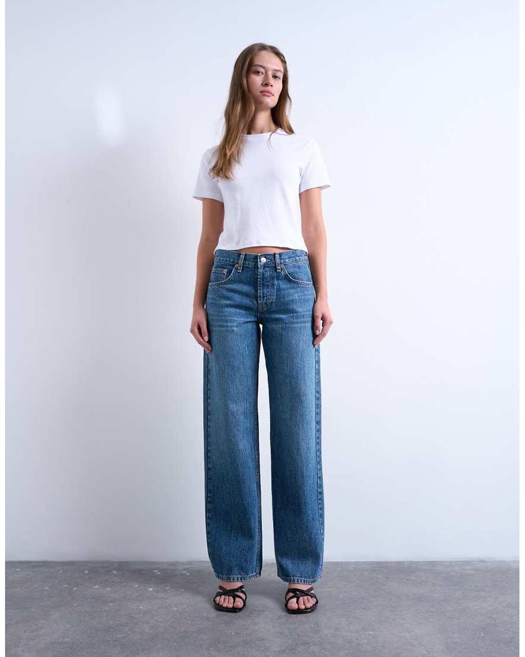 TOPSHOP Jeans Met Lage Taille En Rechte Pijpen in het Blue