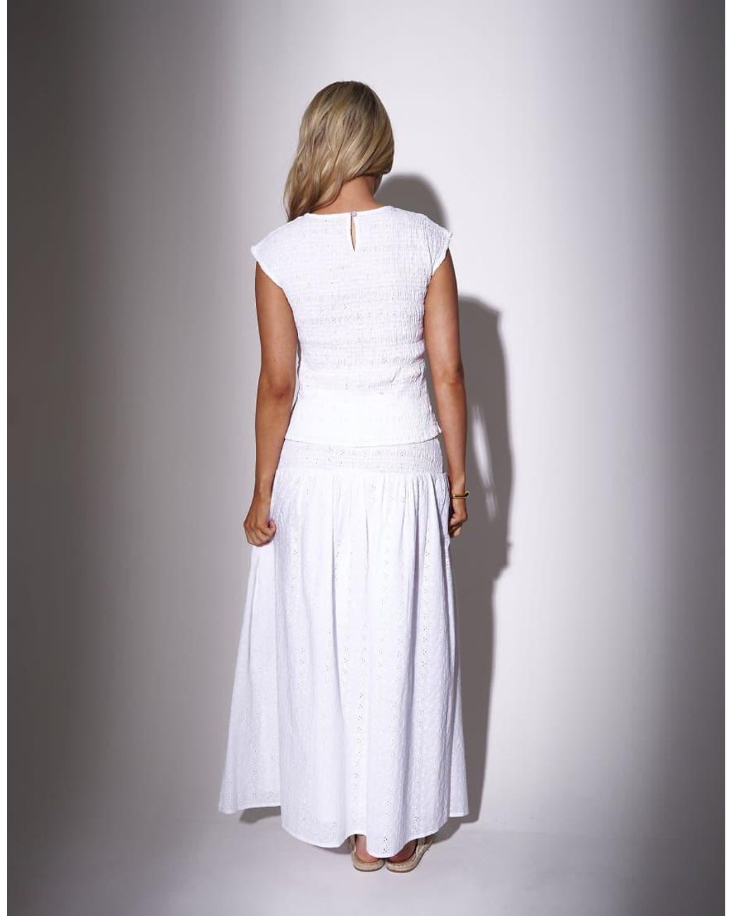 South Beach White Broderie Smocked Waist Maxi Skirt