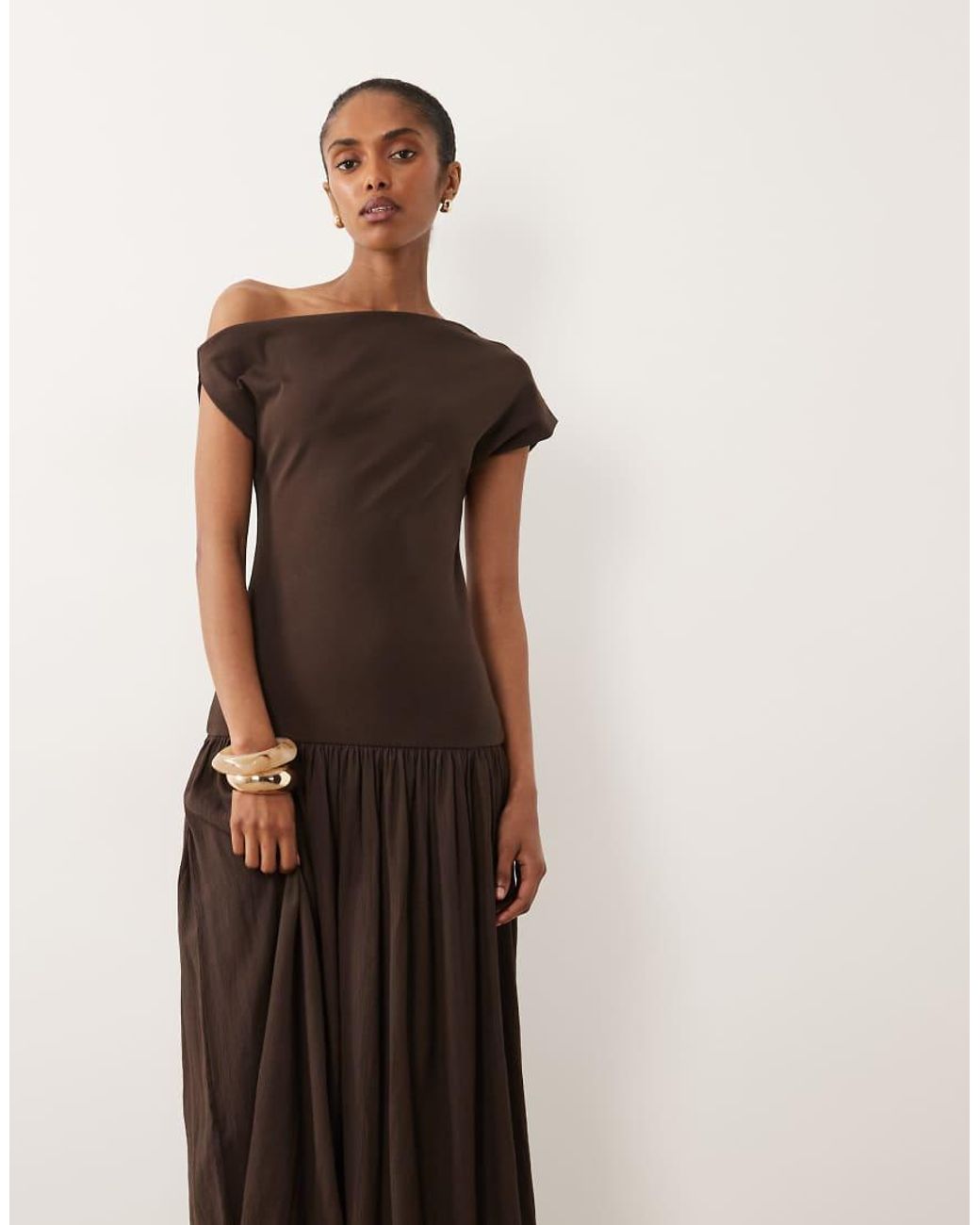 Mango Brown Asymmetric Sleeveless Drop Waist Maxi Dress
