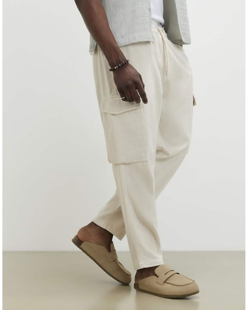 River Island White Regular Fit Cargo Trousers for men