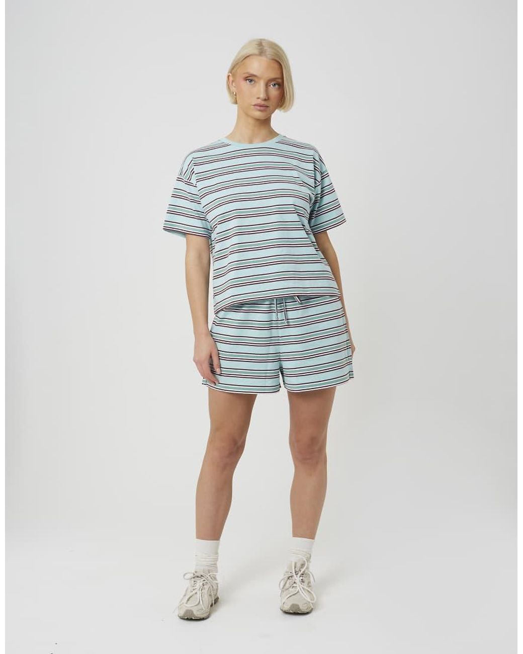 Brave Soul Blue Cotton Oversized Stripe T-Shirt