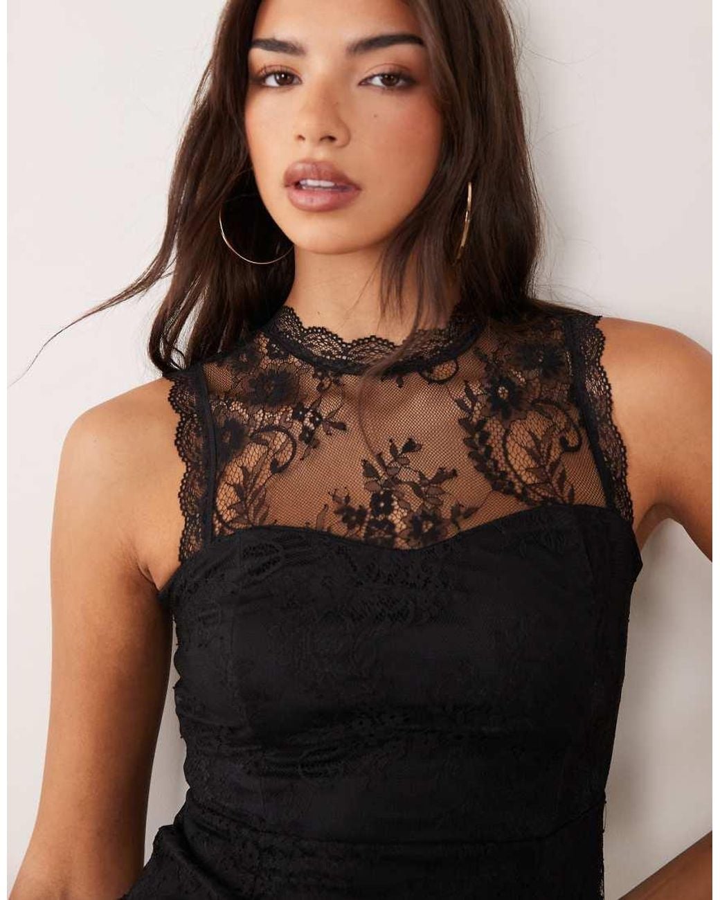 New Look Black High Neck Lace Mini Dress