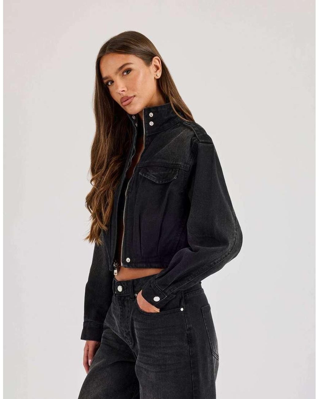 CERNUCCI Blue Denim Funnel Neck Jacket