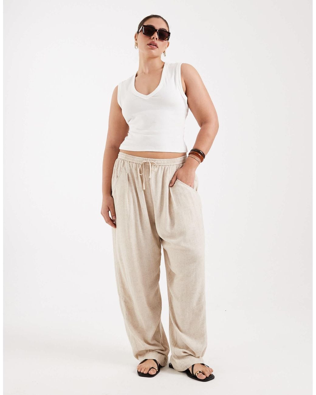 ASOS Asos Design Curve Pull On Linen Look Twill Utility Pants in ...