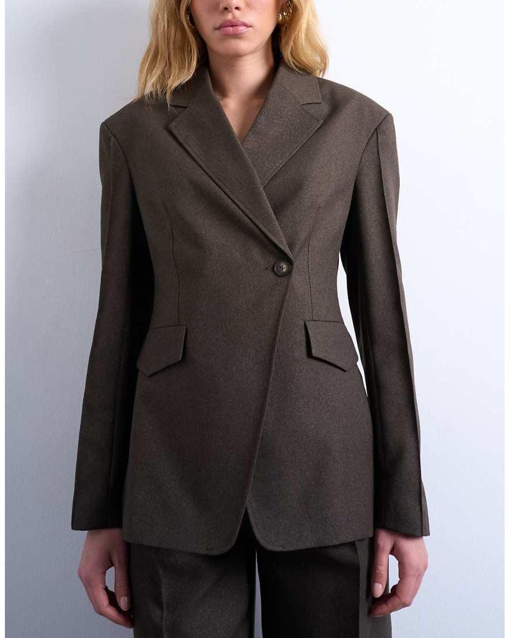 TOPSHOP Black Co Ord Asymmetric Wrap Blazer With Seam Details